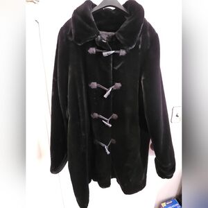 Dennis Basso Black Faux Fur Jacket with Toggle and Hood Coat QVC